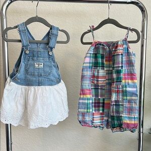 OshKosh B'gosh Denim and White Skirt Overalls and Plaid Jumpsuit 18M